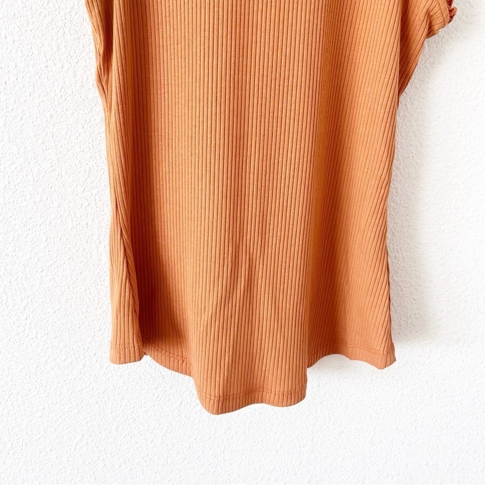 Ulla Johnson Lilo Ruffle Shoulder Chestnut Brown Ribbed Knit Top - Picture 6 of 10